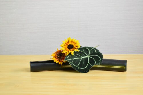 低く活けるひまわりのいけばな
